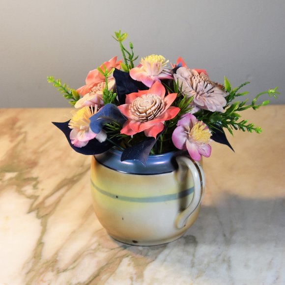 Antique lusterware hand painted lighthouse sugar bowl with Sola Wood flowers - Picture 5 of 9